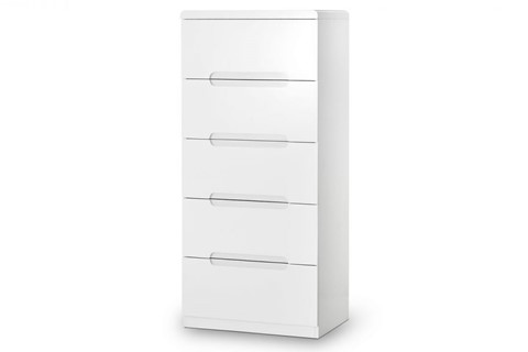 Manhattan 5 Drawer Narrow Chest - White 