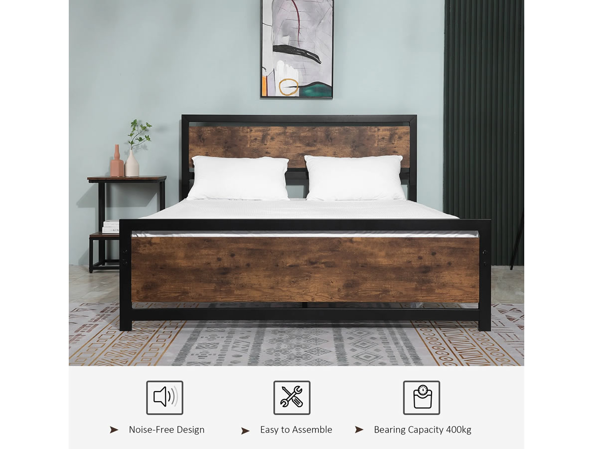 Rustic wood and metal 2024 bed frame