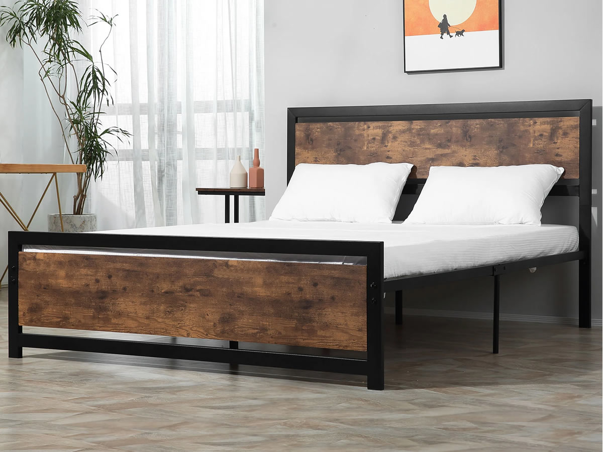 Wood and metal on sale double bed frame