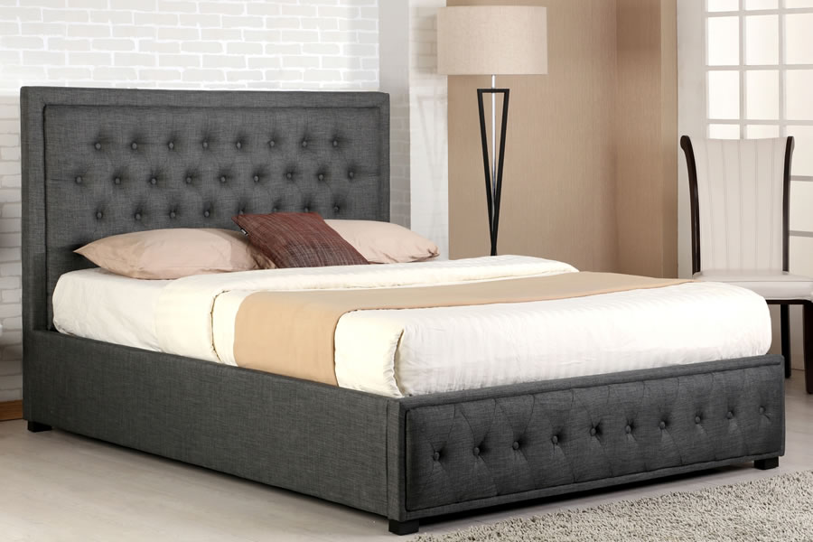 View Albany Grey Fabric Buttoned Ottoman Bed Frame Gas Lift Action Great Storage Solution King Size information