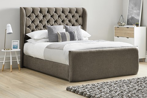 Aster Fabric Upholstered Bed Frame - King 5'0'' (150cm) Mocha 