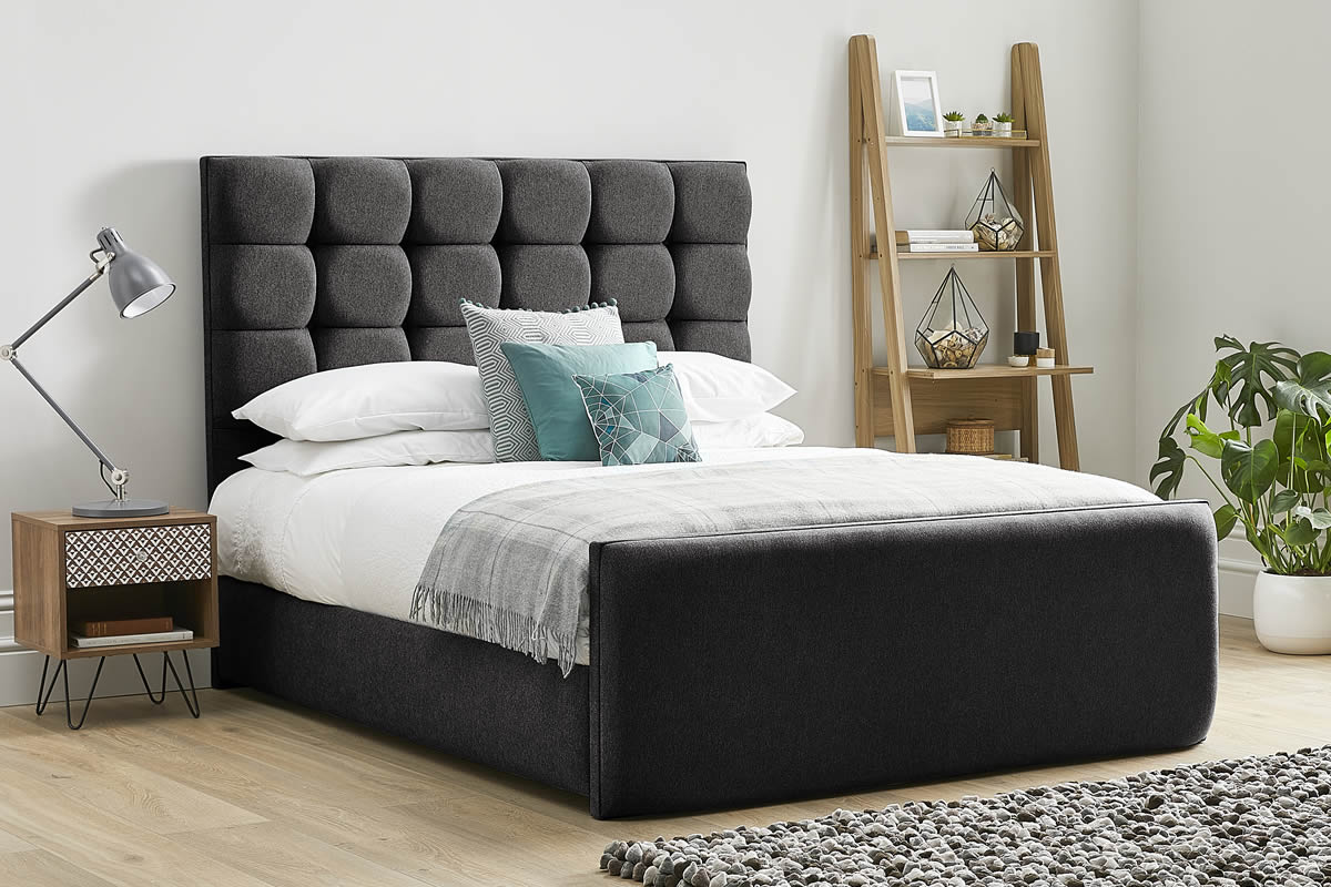 View Black Fabric Bed Frame Tall Deeply Padded Buttoned Headboard Modern High Foot End Heavy Duty 60 Super King Bed Honesty information