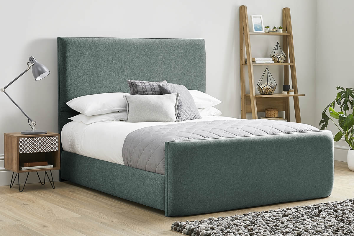 View Duckegg Blue Fabric Bed Frame Modern High Foot End Heavy Duty 50 King Bed Tall Deeply Padded Headboard Kornelia information