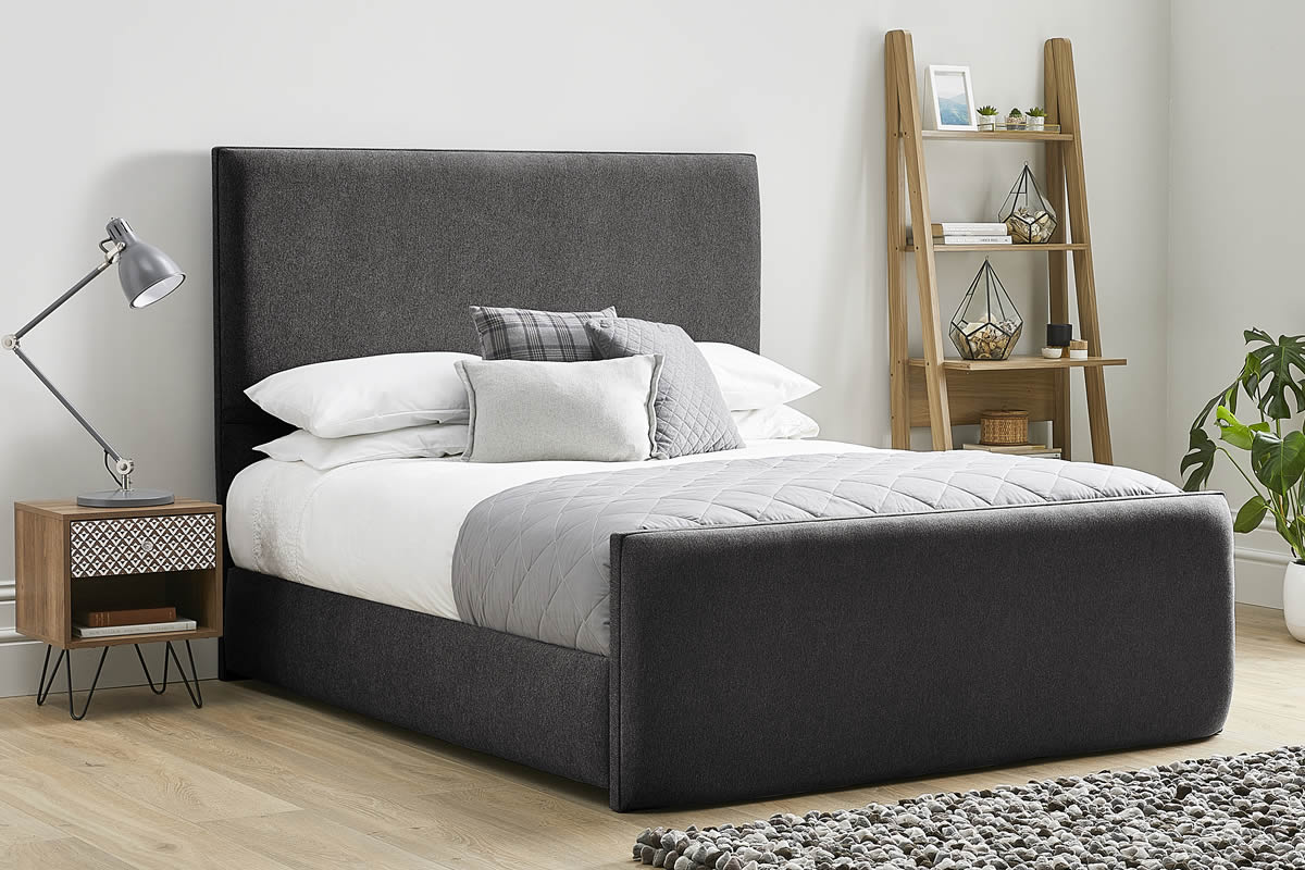 View Black Raven Fabric Bed Frame Modern High Foot End Heavy Duty 60 Super King Bed Tall Deeply Padded Headboard Kornelia information