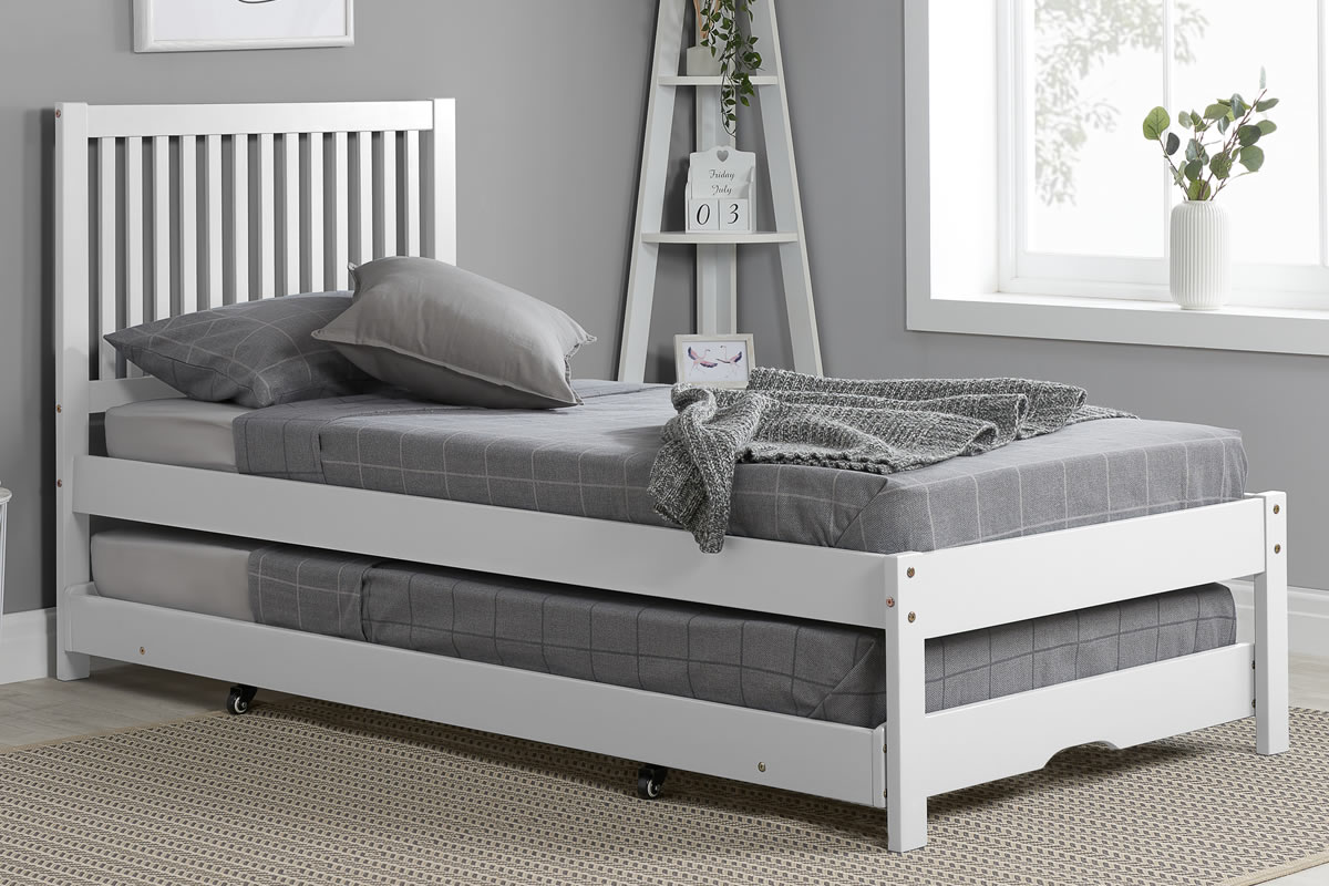 View White Pine Wooden Single Trundle Bed With Guest Bed Buxton information