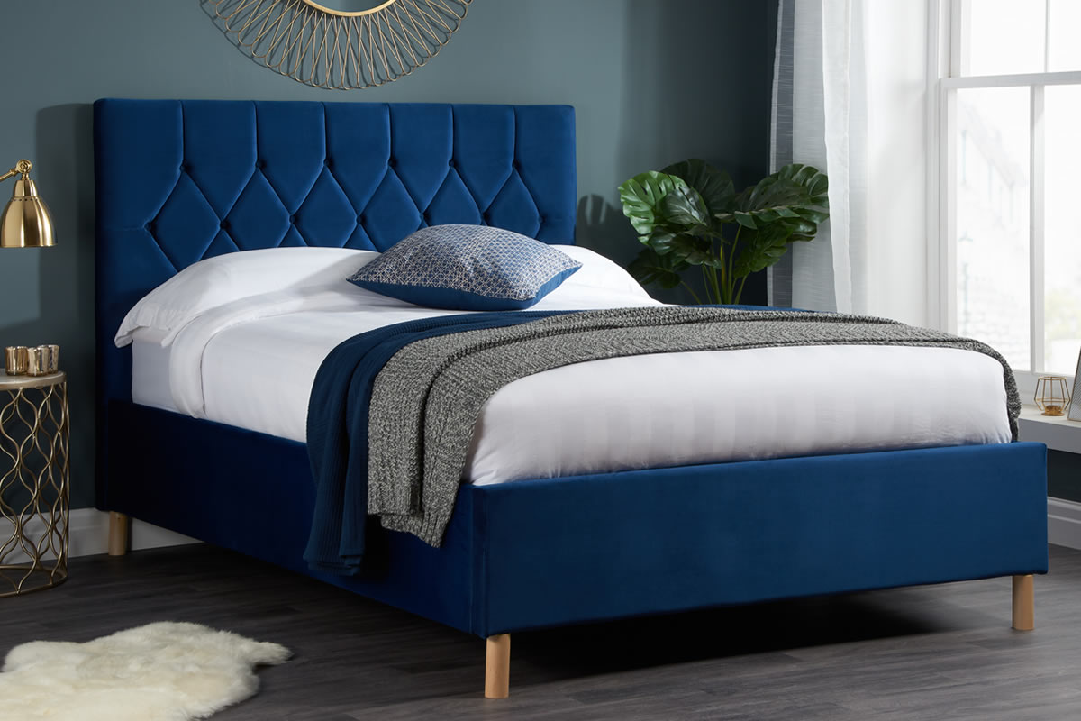 View Blue Small Double Fabric Ottoman Bed Padded Headboard Loxley information
