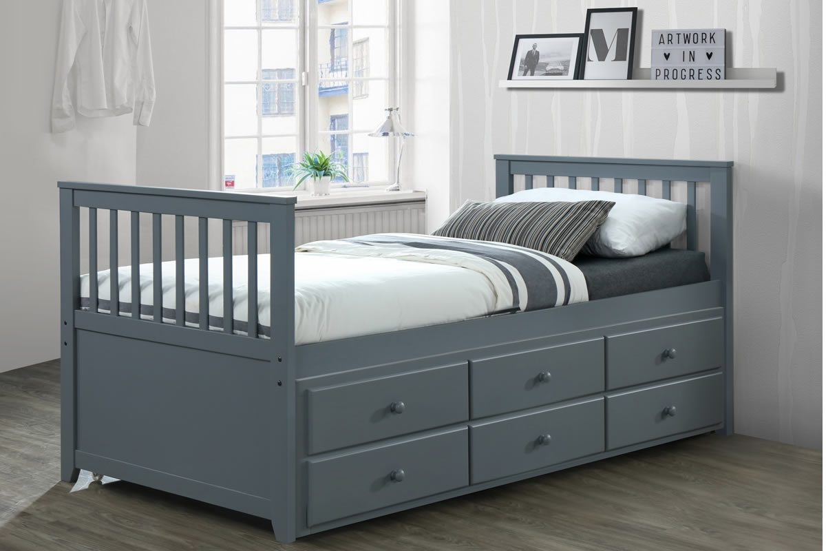 View Modern Painted Dark Grey 30 Single Captains Bedframe Pull Out Under Bed One Easy GlideStorage Drawer Captain Cabin Bed information