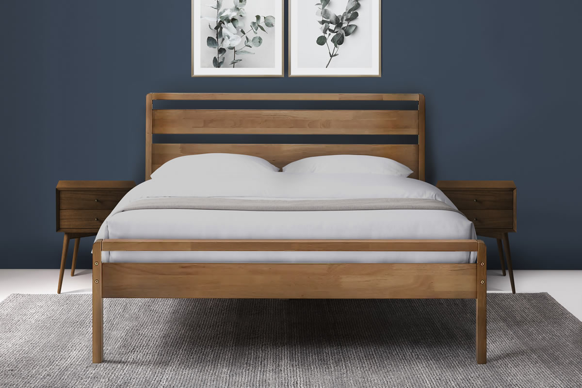 View 30 90cm Single Oak Finish Wooden Bed Frame Modern Slatted Headboard Low Footboard Solid Slatted Base Skandi information