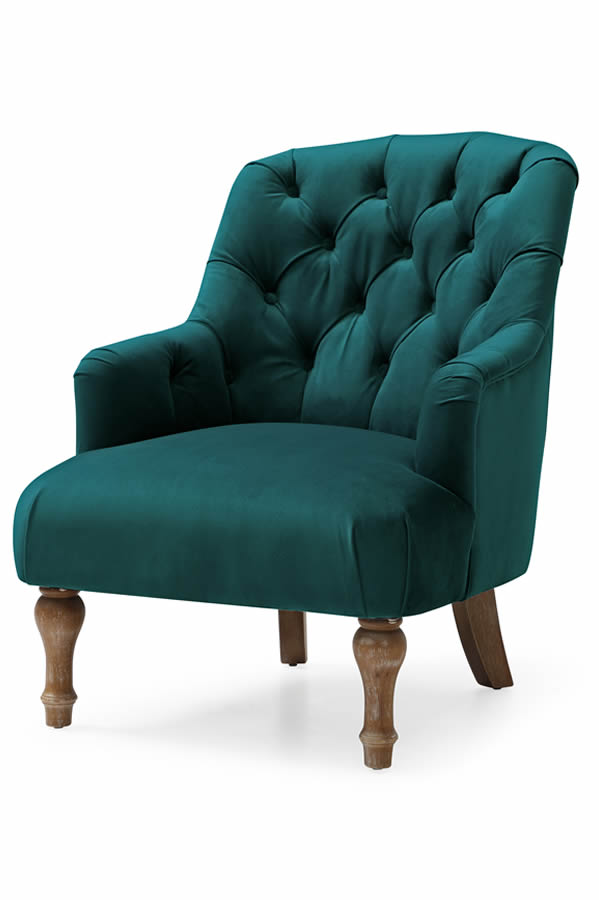View Bianca Linen Accent Armchair Upholstered Anthena Teal Vel Deep Buttoned Backrest Hardwood Lime Washed Oak Legs Arianna Fabric Occasional Chair information