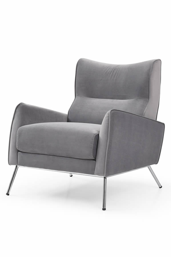 View Grey Velvet Chloe Fabric Modern Accent Chair Chrome Legs information