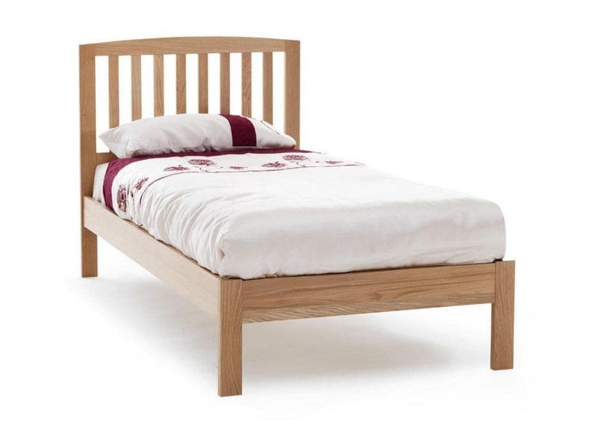 View 30 Single Solid Oak Bed Frame Tall Vertical Slatted Design Headboard Stylish Low Foot End Strong Slatted Bed Base Thornton information