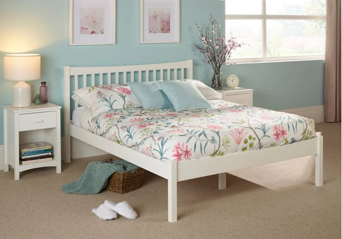 View 46 Double Opal White Wooden Bedframe Slatted Design Alice information