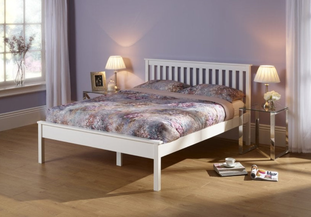 View 46 Double Opal White Wooden Bedframe Slatted Design Heather information
