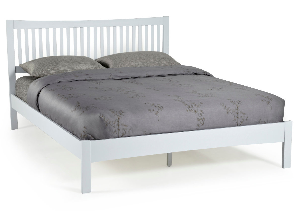 View White 50 King Size Opal White Shaker Styled Wooden Bedframe High Slatted Curved Headboard Low Footend Slatted Base With Centre Rail Mya information