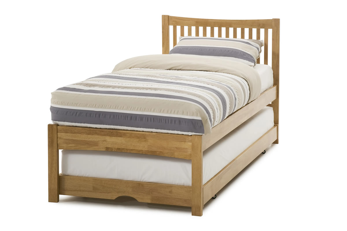 View Simple Modern Guest Bed 30 Single Honey Oak Wooden Trundle Guest Bed Shaker Style Design Low Footboard Single Underbed information