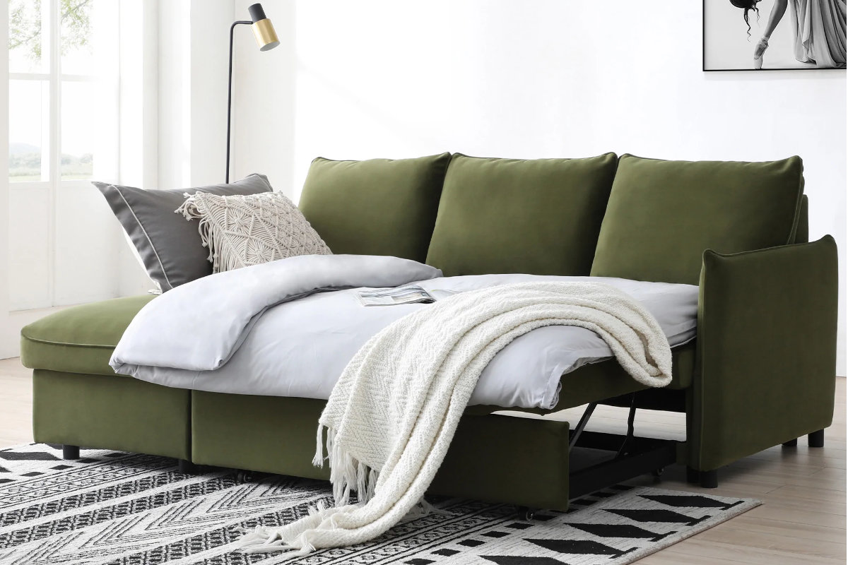 Corner sofa deals bed green