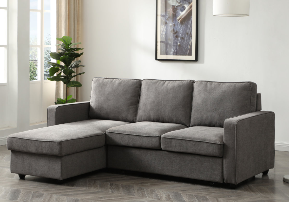 View Grey Fabric Corner 3 Seater Sofa Bed With Ottoman Storage Compartment Left Or Right Handed Easily Converts To Bed Settee Deeply Padded Myles information