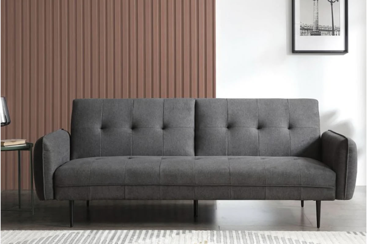 View Erik Grey Modern Fabric 3Seater Sofa Bed Easily Converts From Sofa To Bed Bed Settee With Button Design Deep Padded Seat Quick Delivery information