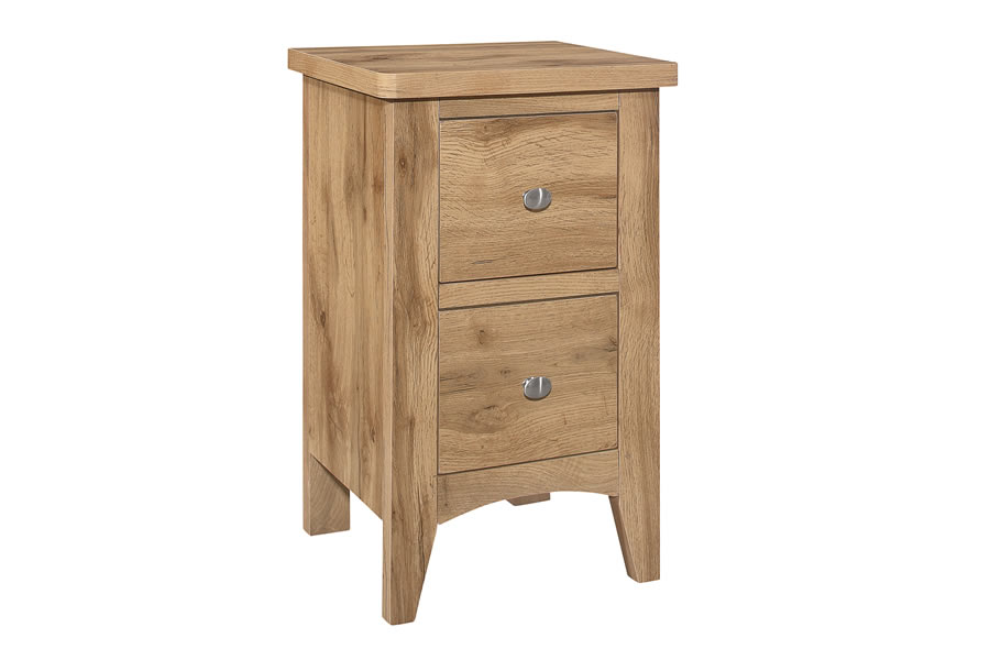View Light Oak Finish 2 Drawer Bedroom Bedside Chest Of Drawers Shaker Style Two Easy Glide Drawers Chrome Pull Knob Hampstead information