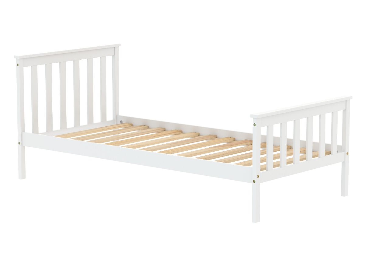 View 30 90cm Single Size White Wooden Bed Frame Shaker Styled Tall Slatted Headboard High Slatted Footboard Slatted Base Oxford information