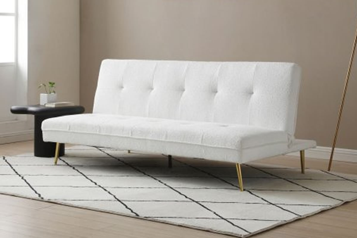 View Juno Cream Fabric 3Seater Sofa Bed Click Clack Bed Settee Action Deeply Padded Metal Legs Futon Style information