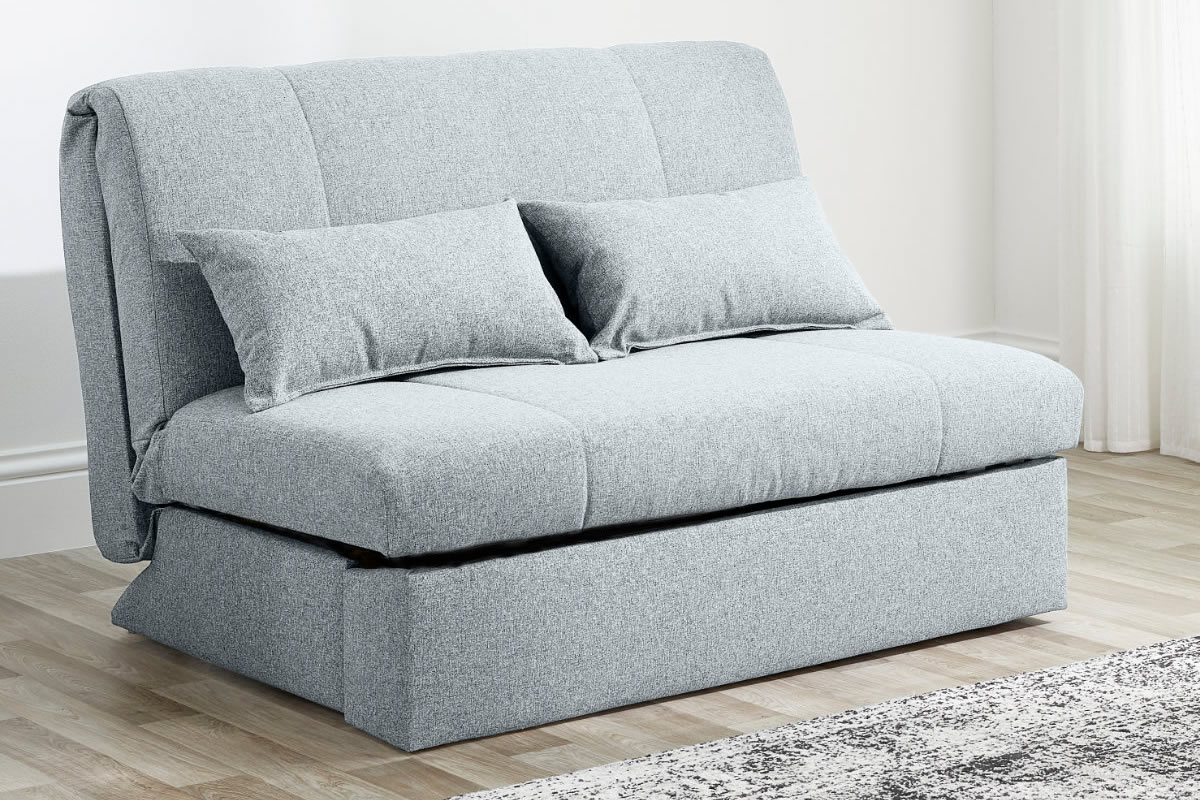 View Grey Single Fabric 2 Seater Easy Pull Out Sofa Bed Steel Folding Bed Mechanism 2 Cushions Included Deep Reflex Foam Mattress Redford information
