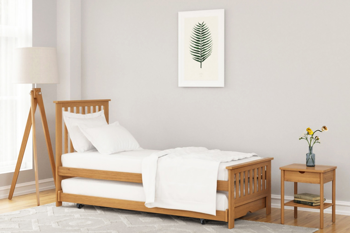 View 30 Single Solid Oak Trundle Guest Bed Frame Extra Pull Out Bed Shaker Style Tall Head And Footend Wooden Slatted Design Eden information