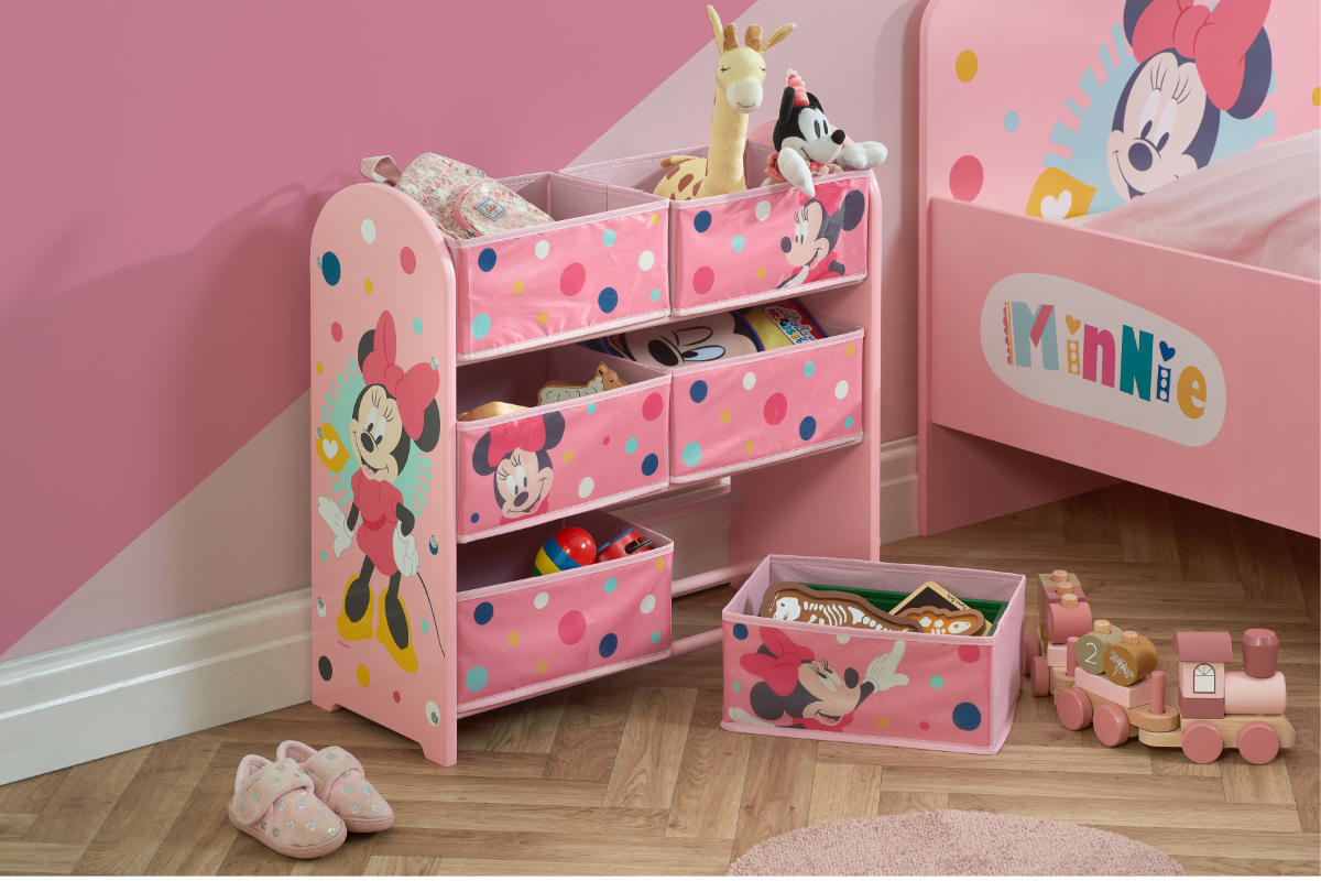 View Disney Minnie Mouse Pink Six Drawer Childrens Storage Unit Covered In Colourful Minnie Mouse Graphics 6 Removable Bin Storage Drawers information