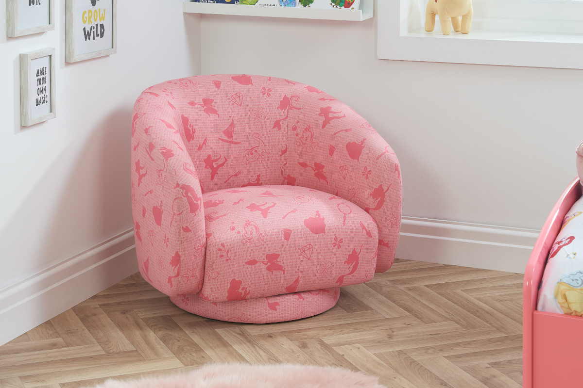 View Disney Princess Pink Childrens Accent Swivel Occasional Tub Chair Printed Silhouette Characters From Disney Ideal Play Room Chair information