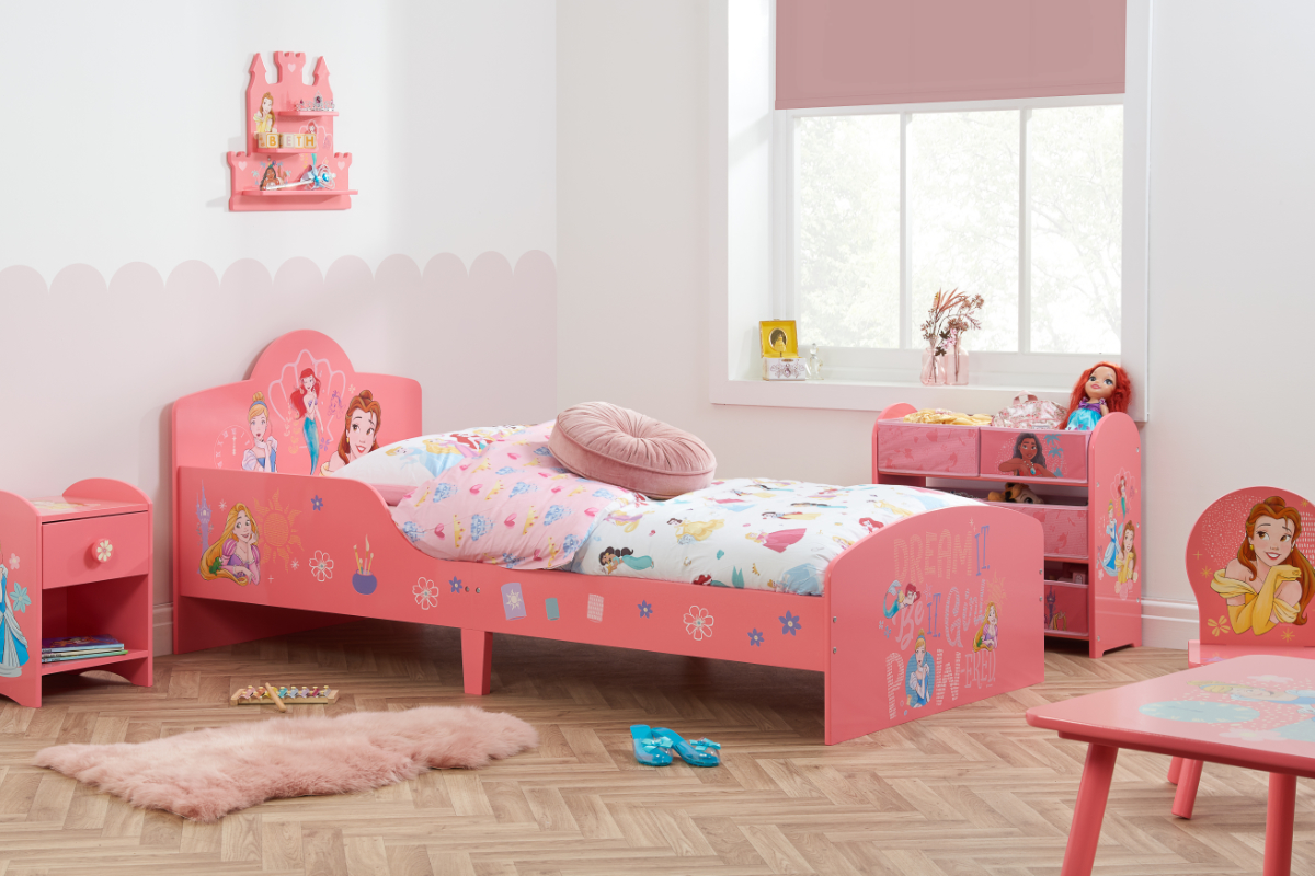 View Disney Princess Themed Cinderella Belle Ariel Moana 30 Single Pink Childrens Single Bed Kids Bed Frame Disney Princesses Fairy Tale Bed information