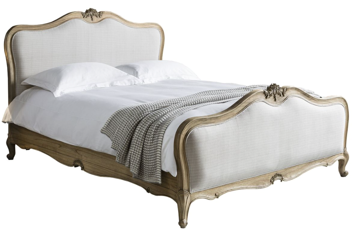 Wooden Bedframe Upholstered In a Linen Fabric - Curved Design - 3 ...