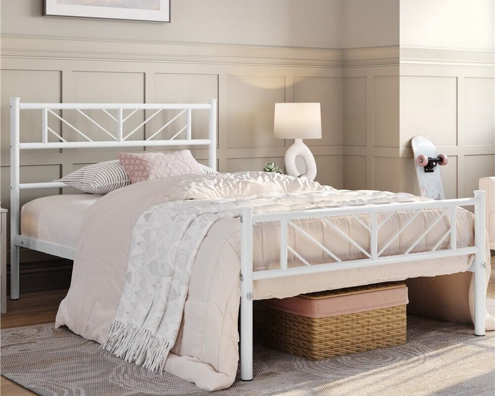 View 46 Standard Double White Metal Bed Frame Modern Inspired Design Liberty information