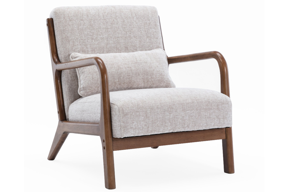 View Woven Cream Inca Occasional Side Bedroom Accent Lounge Chair Scandi Retro Design Soft Touch Fabric Hardwood Robust Frame Inca Khali Chair information