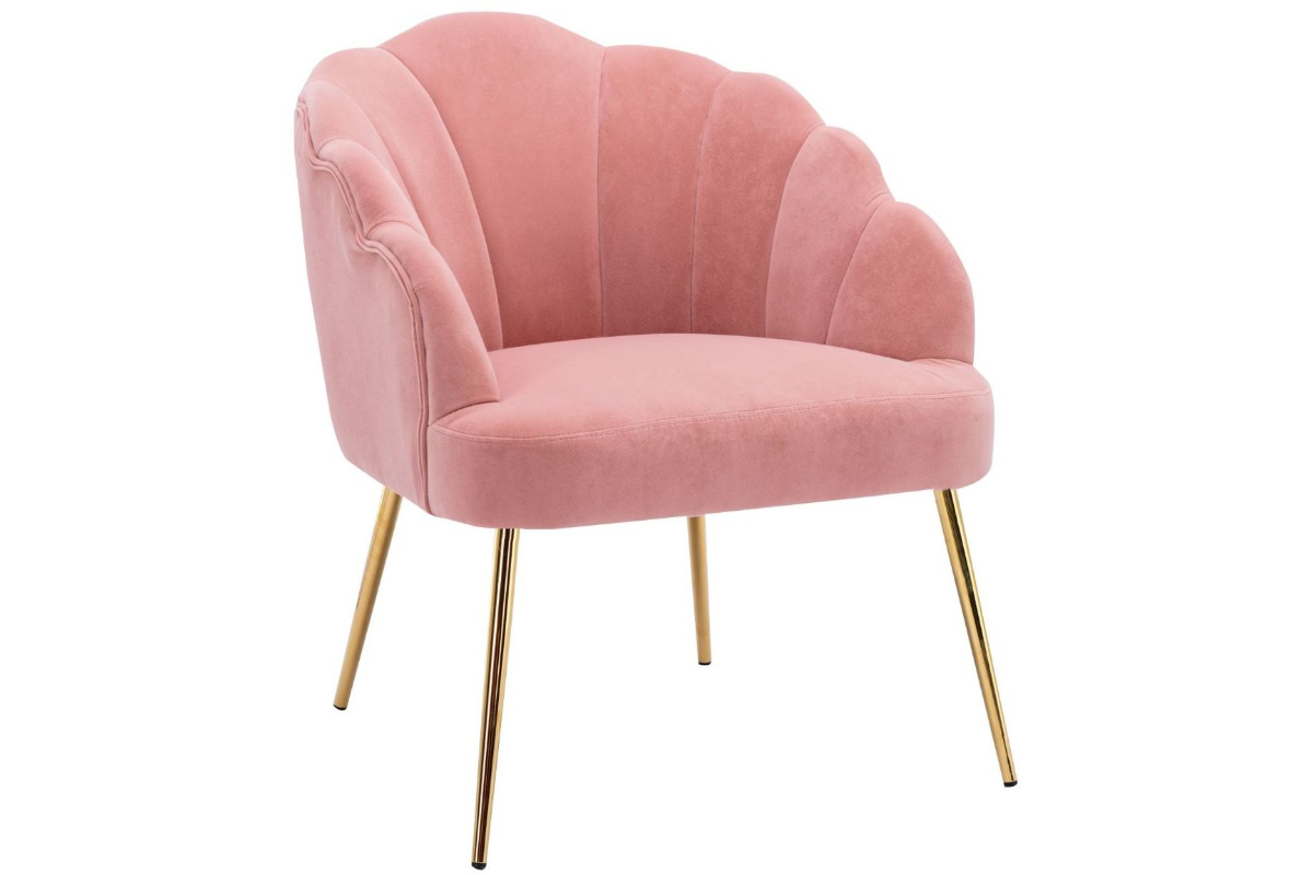 View Vienna Blush Pink Plush Velvet Fabric Upholstered Accent Occasional Bedroom Side Armchair Deeply Padded Seat Gold Finish Metal Leg information