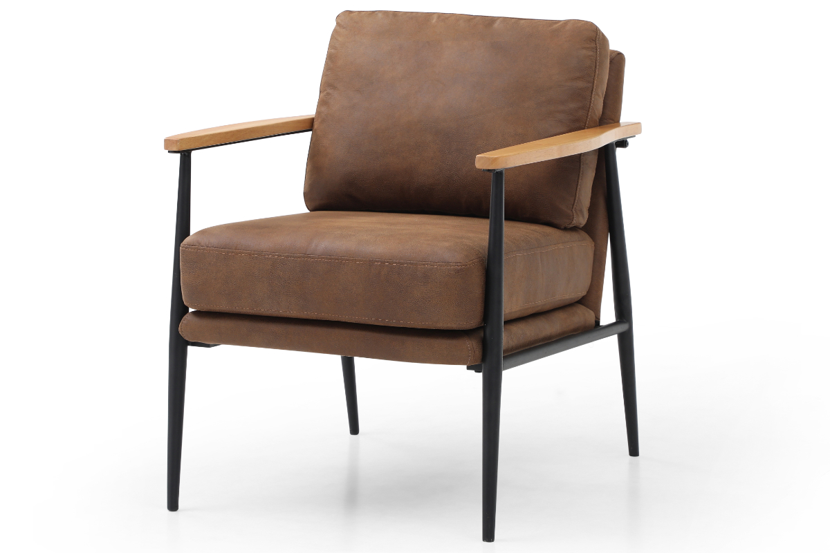 View Brown PU Leather Static Lounge Chair Mid Century Modern Design Deeply Padded Seat Back Solid Metal Frame Tested to 120kg Bronx information