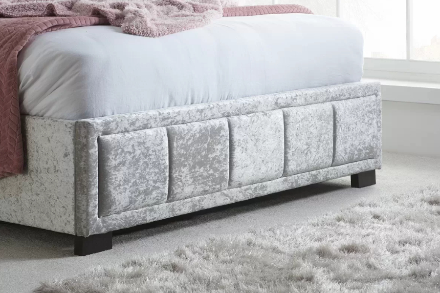 Grey Fabric Double Bed Frame - Deeply Padded - Hannover