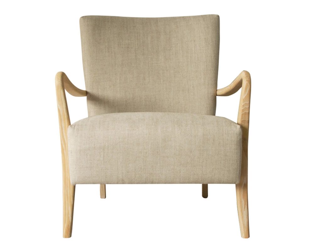 View Chedworth Natural Linen Fabric Armchair with Solid Oak Frame and Curved Arms Modern Contemporary Design Deeply Padded Sponge Seat Back Cushions information