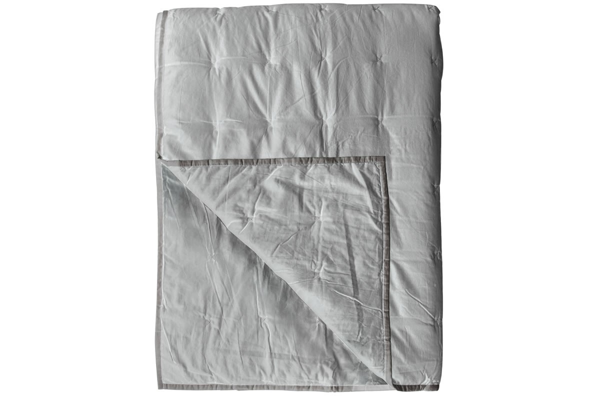 View Silver White Soft Touch Cotton Stitched Reversible Bedspread With Piping Ideal Bed Of Sofa Throw Stitched Tufting information