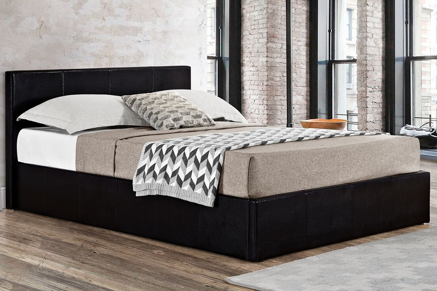 View Black Leather Small Double Ottoman Storage Bed Frame Berlin information