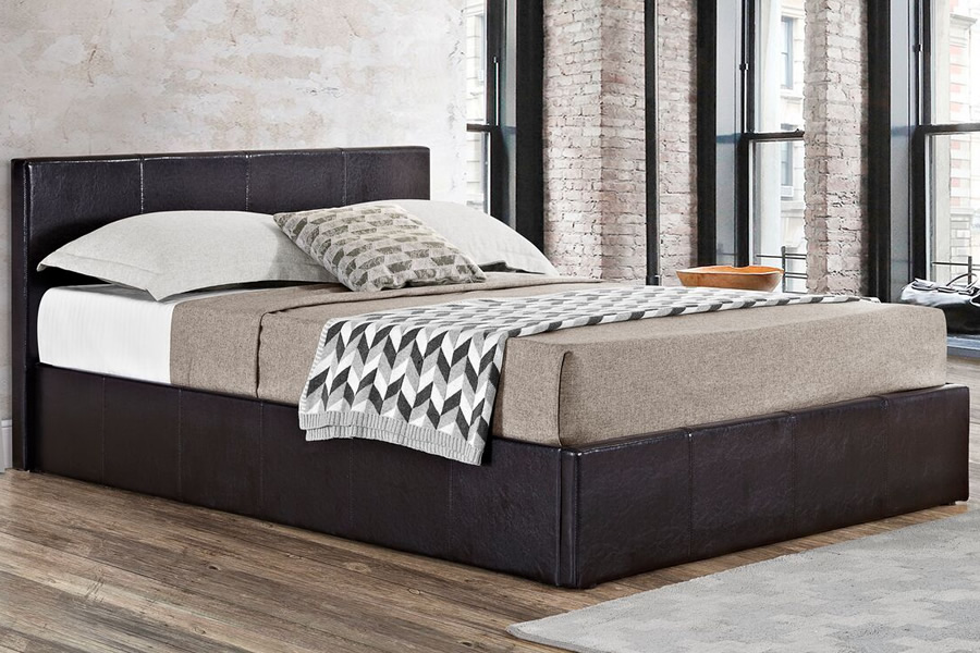 View Brown Leather King Size Ottoman Storage Bed Frame Berlin information