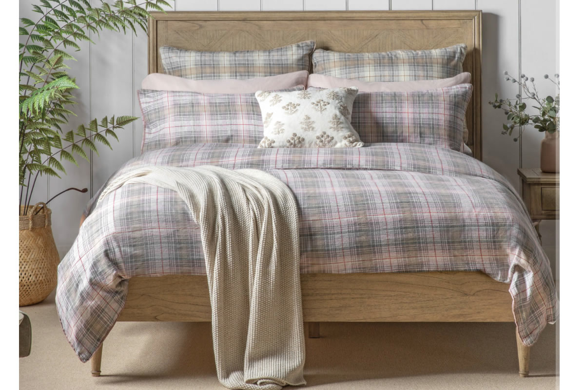 View Pink Double Fife Check Brushed Cotton Duvet Bed Set information