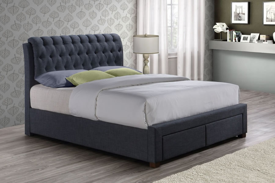 View Valentino Fabric Storage Bed Frame Padded Buttoned Headboard information