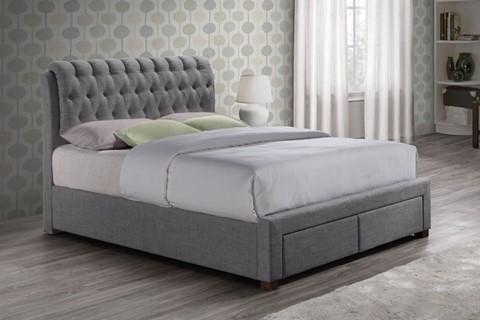 Valentino Fabric Bed - 4'6'' Double Grey 