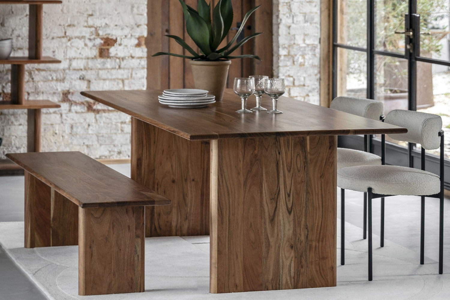 View Borden Large Wooden Kitchen Dining Table Crafted From Solid Acacia Wood Rich Grain Finish Robust Solid Legs Seats Up To 810 People information