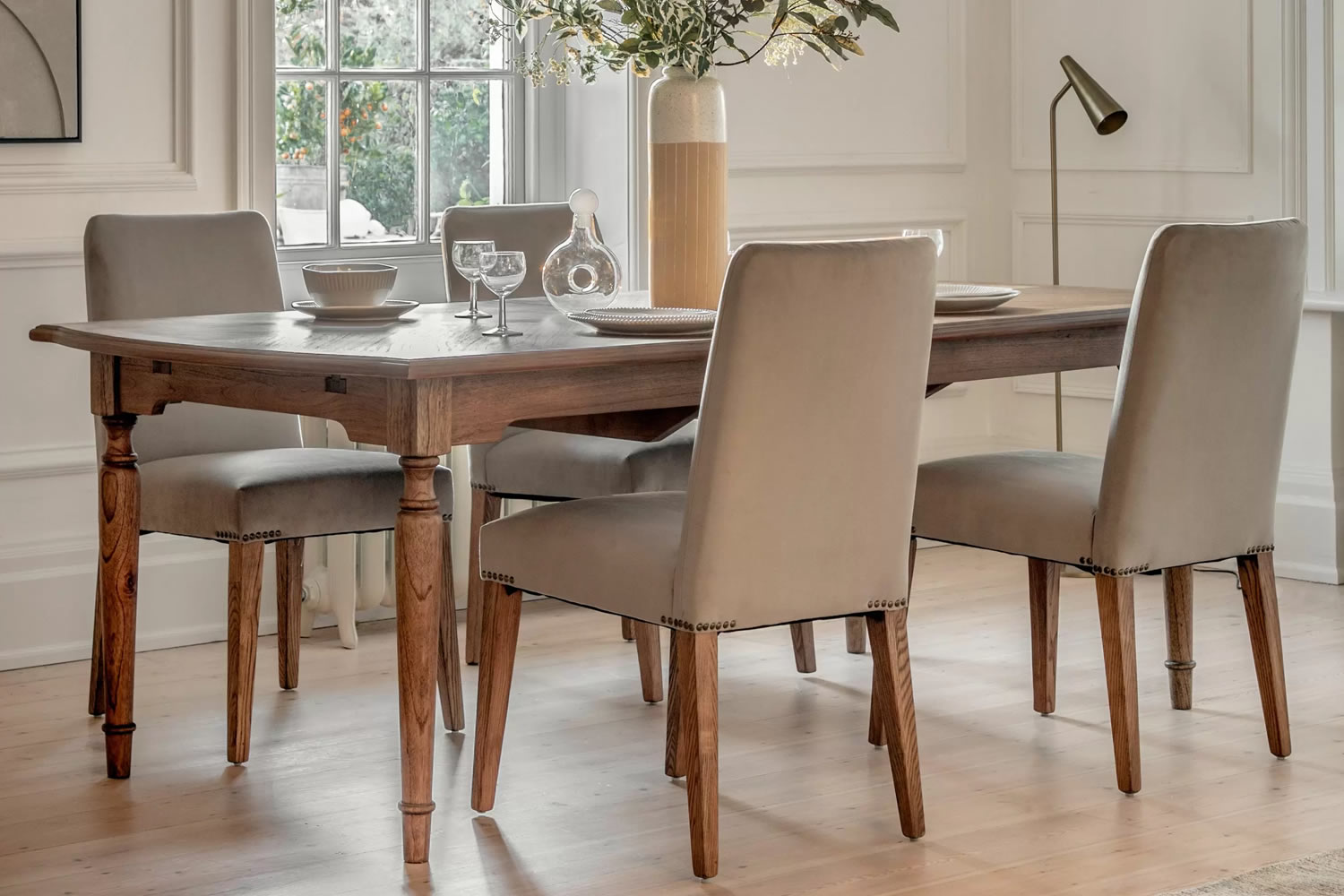 View Highgrove Large Rectangular Extending Dining Table Crafted From Mindi Wood With Intricate Marquetry Detail SpindleTurned Legs Seats 10 People information
