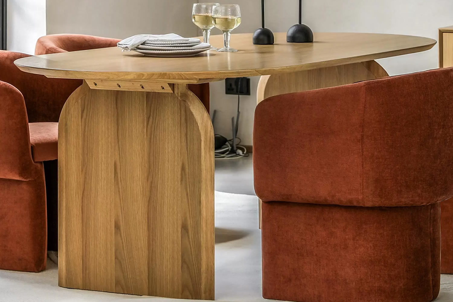 View Geo Dining Table Crafted From Durable MDF Oak Veneer Seats Up To 4 People Oval Top Solid Legs Perfect Piece For Your Dining or Living Area information