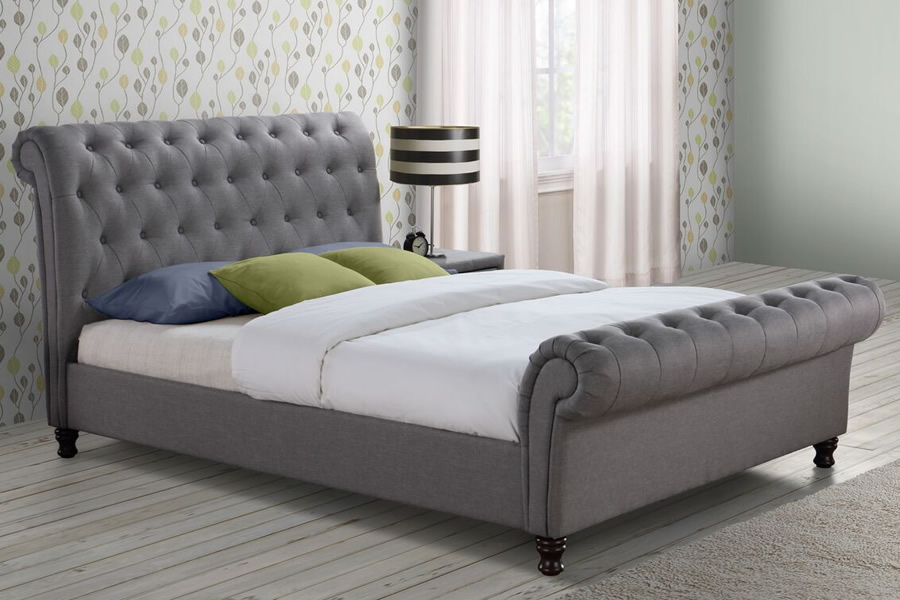View Grey Fabric Sleigh King Size Bed Frame Castello information