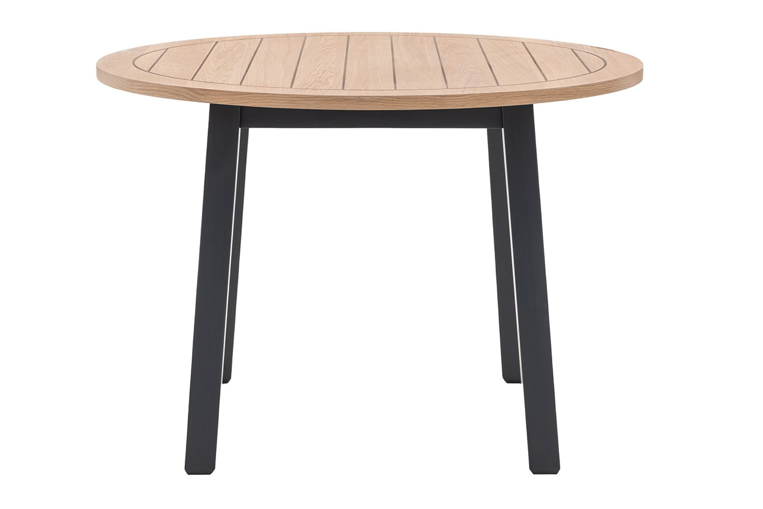 View Eton Meteor Round Dining Table Crafted From Oak Pine MDF Solid Oak Top With Grooved Planked Design Sturdy Legs Seats Up To 4 People information
