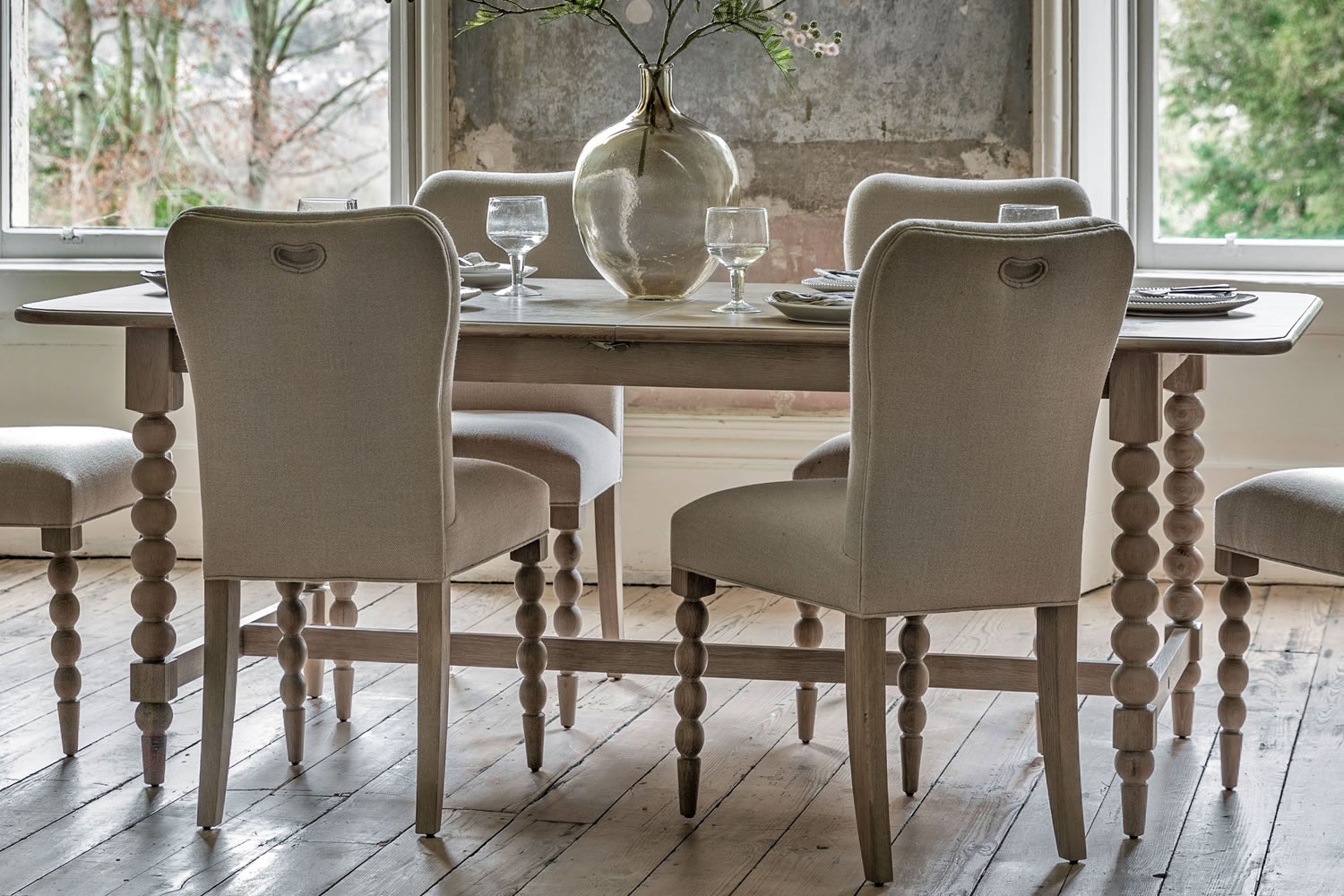 View Artisan Rectangular Extending Wooden Dining Table Made From Oak Oak Veneer MDF Plywood Rubber Wood Spindle Turned Legs Seats 8 People information