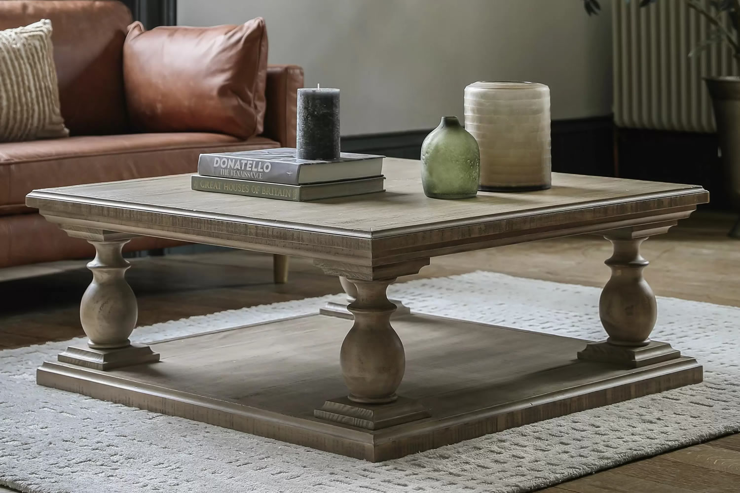 View Vancouver Square Wooden TwoTier Living Room Coffee Table Made From Pine Pine Veneered MDF Plywood Spacious Tabletop Spindle Turned Legs information